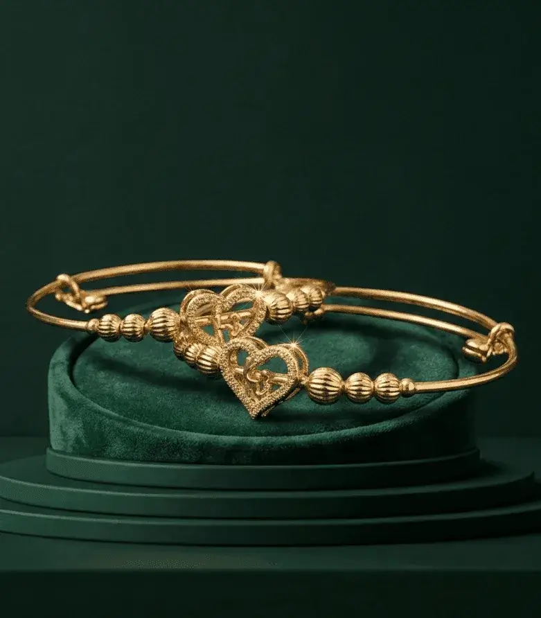 Gold Heart Bell Bangles for Women with Hanging Bell Charms