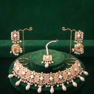 Hyderabadi Kundan Choker Necklace Set Bridal Jewelry-Nakhry