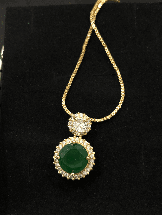 Nakhry_Pendants_The Selena Pendant – A Green Color Rounded with White Beads Design