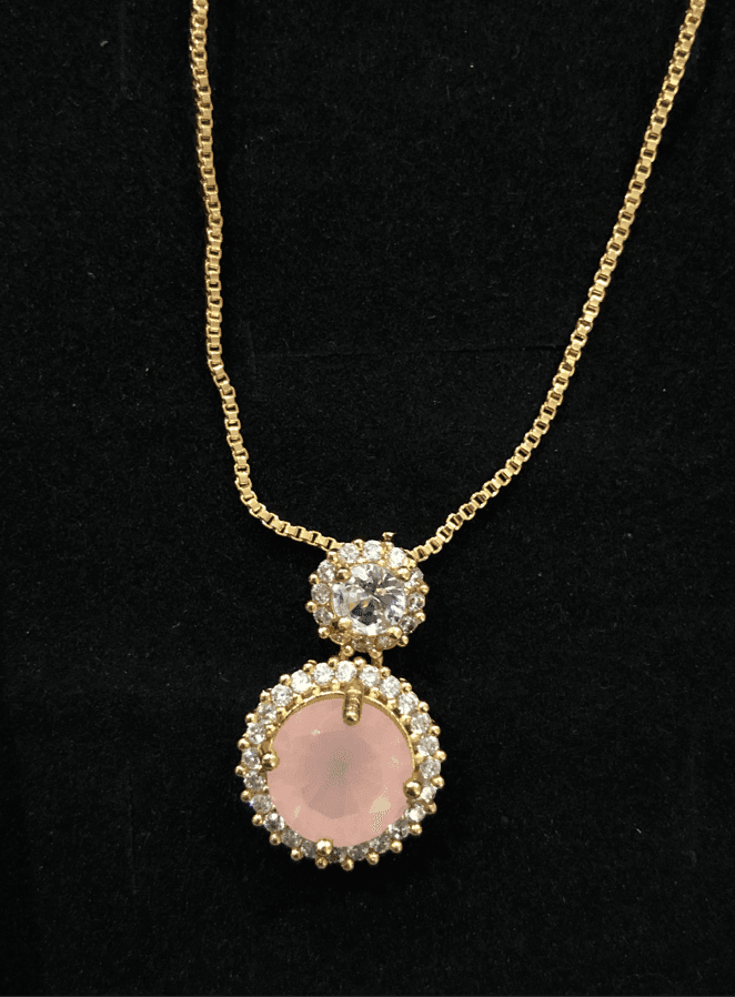 Nakhry_Pendants_The Selena Pendant – A Pink Color Rounded with White Beads Design_